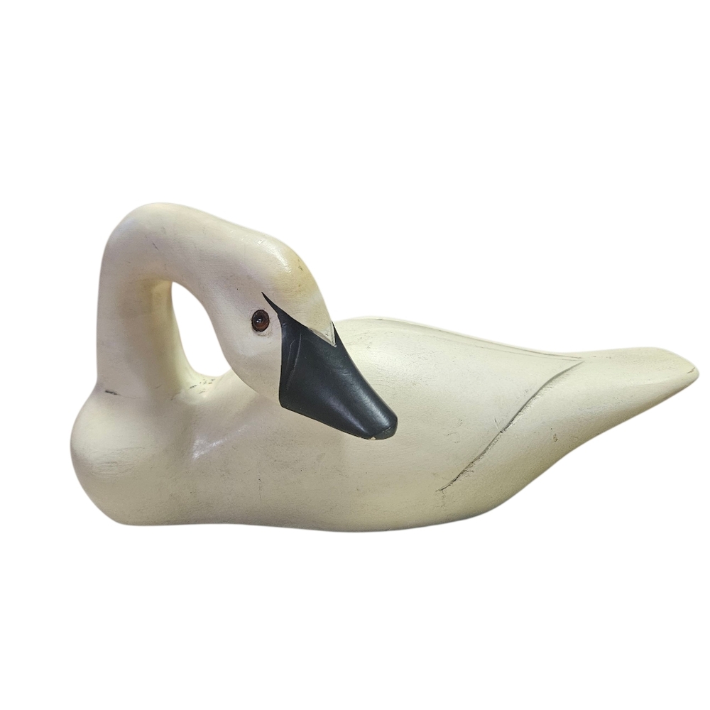Vintage Swan Decoy Wood Carved with Glass Eyes! 12 In Long And 6 In High!!!